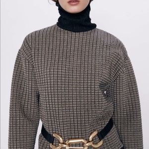 Zara Plaid Turtleneck Sweatshirt Top